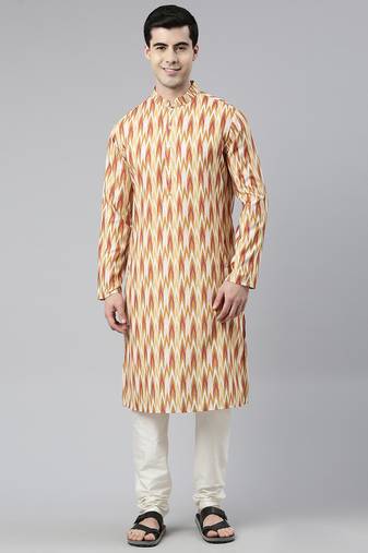 Mustard ikat printed kurtas