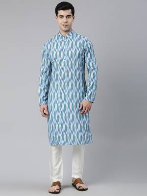 Light blue ikat printed kurtas 1