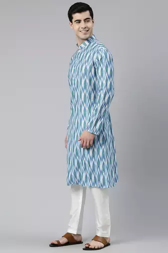 Light blue ikat printed kurtas