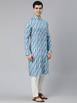 Light blue ikat printed kurtas 4