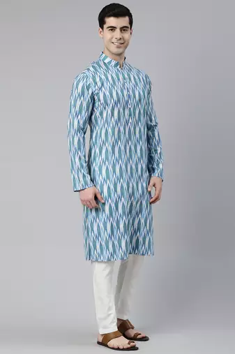 Light blue ikat printed kurtas