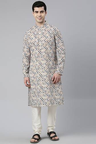 Beige leaf printed kurtas