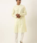 Cotton pastel yellow booti side open kurtas