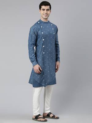 Denim blue design asymmetrical kurtas 4