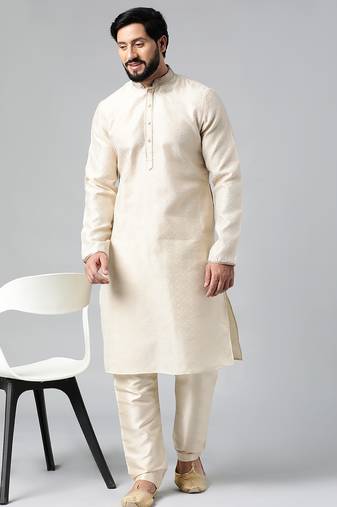 Ivory jacquard chanderi silk kurtas
