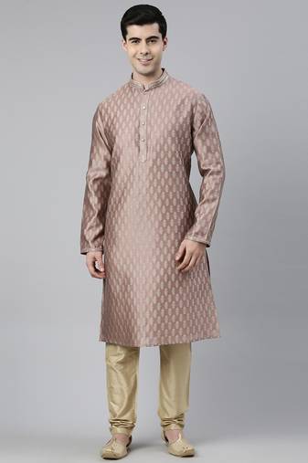 Old rose jacquard chanderi silk kurtas