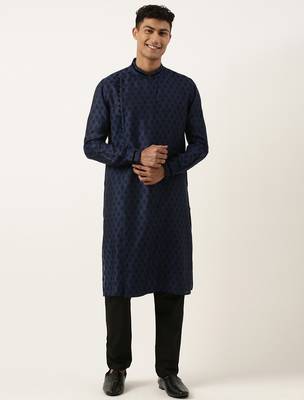 Navy jacquard black booti chanderi silk kurtas 1
