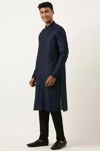Navy jacquard black booti chanderi silk kurtas