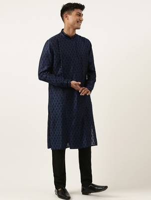 Navy jacquard black booti chanderi silk kurtas 4
