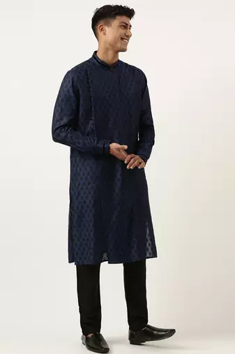 Navy jacquard black booti chanderi silk kurtas
