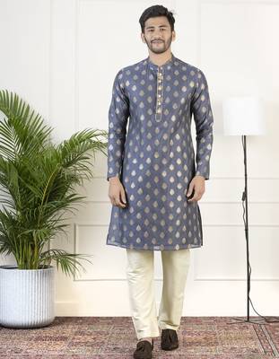 Navy jacquard golden booti chanderi silk kurtas 1