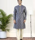 Navy jacquard golden booti chanderi silk kurtas