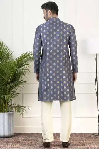 Navy jacquard golden booti chanderi silk kurtas