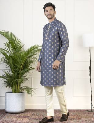 Navy jacquard golden booti chanderi silk kurtas 3