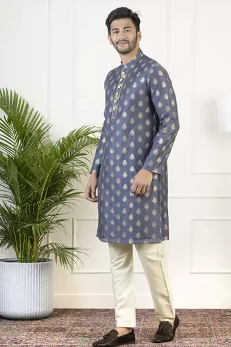 Navy jacquard golden booti chanderi silk kurtas