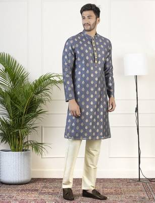 Navy jacquard golden booti chanderi silk kurtas 4