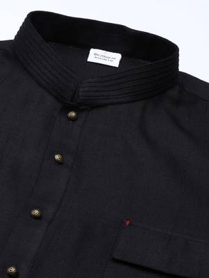Black cotton pathani kurtas with patch pocket 2