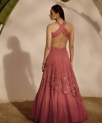 pink embroidered organza lehenga 2
