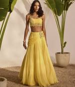 yellow plain organza lehenga with embroidered blouse