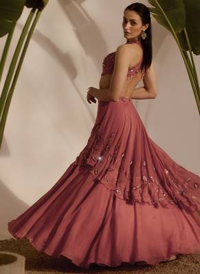 pink embroidered organza lehenga 3