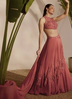 pink embroidered organza lehenga 4