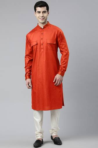 Rustic cotton pathani kurtas with patch pocket
