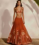 orange embroidered organza lehenga