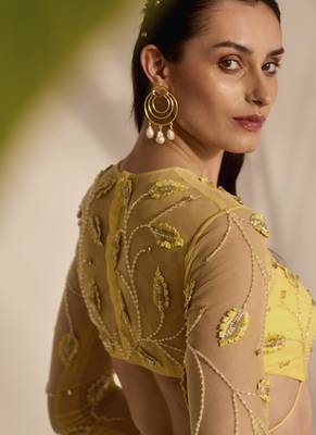 yellow embroidered net lehenga with blouse 2