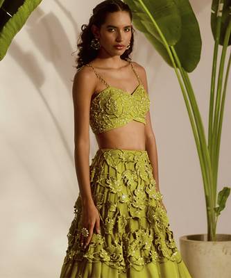 green embroidered organza lehenga 2