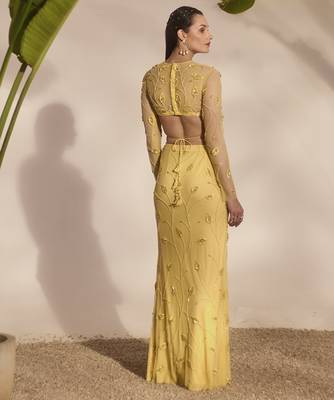yellow embroidered net lehenga with blouse 3