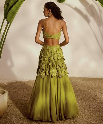 green embroidered organza lehenga 3