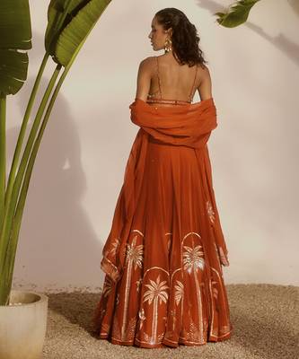orange embroidered organza lehenga 3
