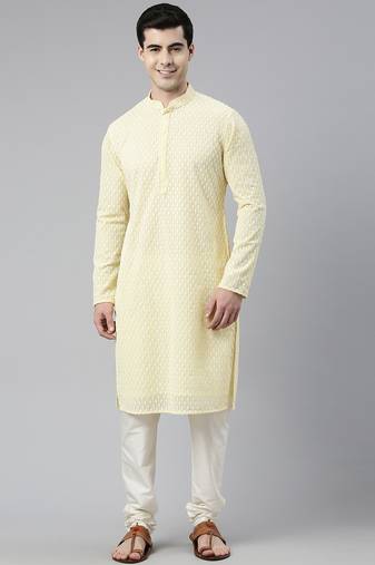 Yellow chikankari kurtas