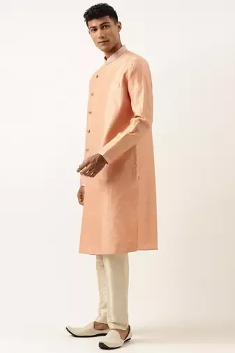 Orange jacquard kurtas