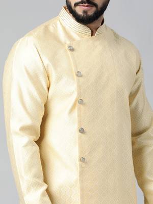 Yellow jacquard kurtas 4