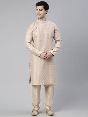 Peach jacquard side placket kurtas 1