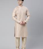 Peach jacquard side placket kurtas