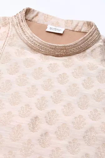 Peach jacquard side placket kurtas