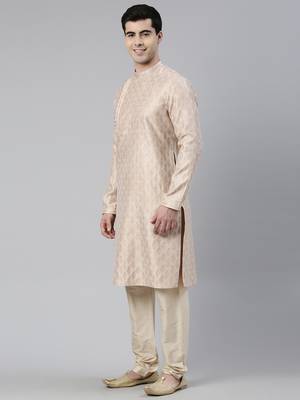 Peach jacquard side placket kurtas 3