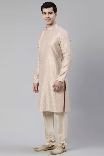 Peach jacquard side placket kurtas