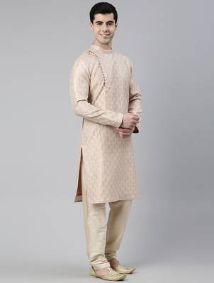 Peach jacquard side placket kurtas 4
