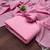 Pink printed cotton salwar suit material with subtle striped dupatta