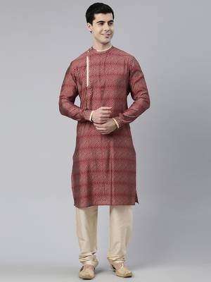 Maroon harring bone block printed kurtas 1