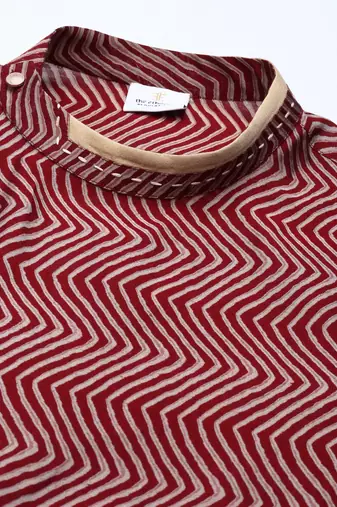 Maroon harring bone block printed kurtas