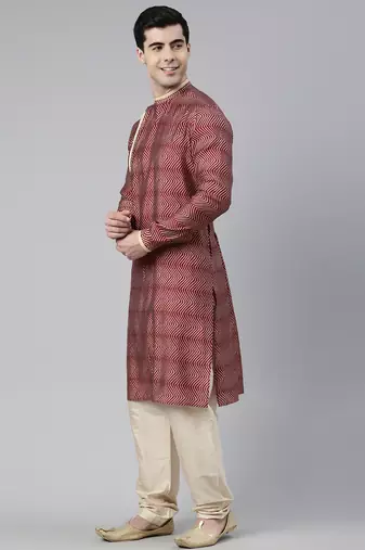 Maroon harring bone block printed kurtas