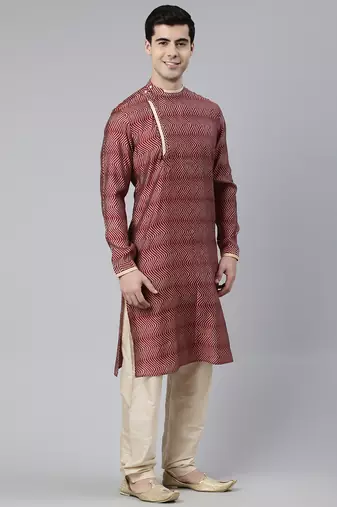 Maroon harring bone block printed kurtas