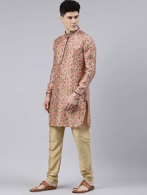 Light orange pashmina printed kurtas 3