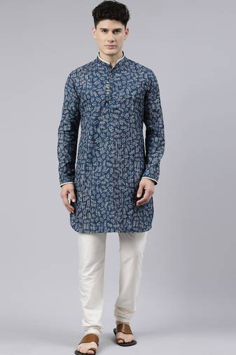 Blue indigo leaf dabu print kurtas