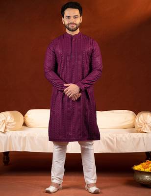 Wine sequin embroidered kurtas 1
