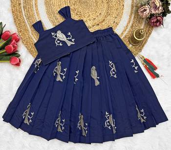 Baby Girls Readymade South Indian Pattu Pavadai Blue Lehenga Choli Set For Kids 1